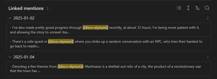 Obsidian linked mentions example